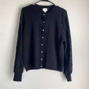 Cami NYC Lita Open-Knit Lace Sleeve 100% Merino Wool Cardigan Sweater